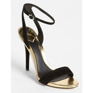 Brian Atwood Catania Gold Black Heels Sz. 7.5